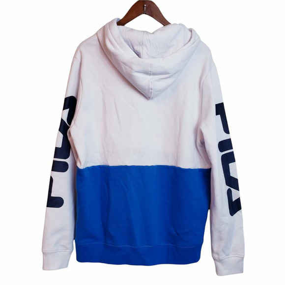 Fila Mens L Hoodie Sweatshirt White Blue Pullover Color Block Long Sleeves New - Picture 2 of 12